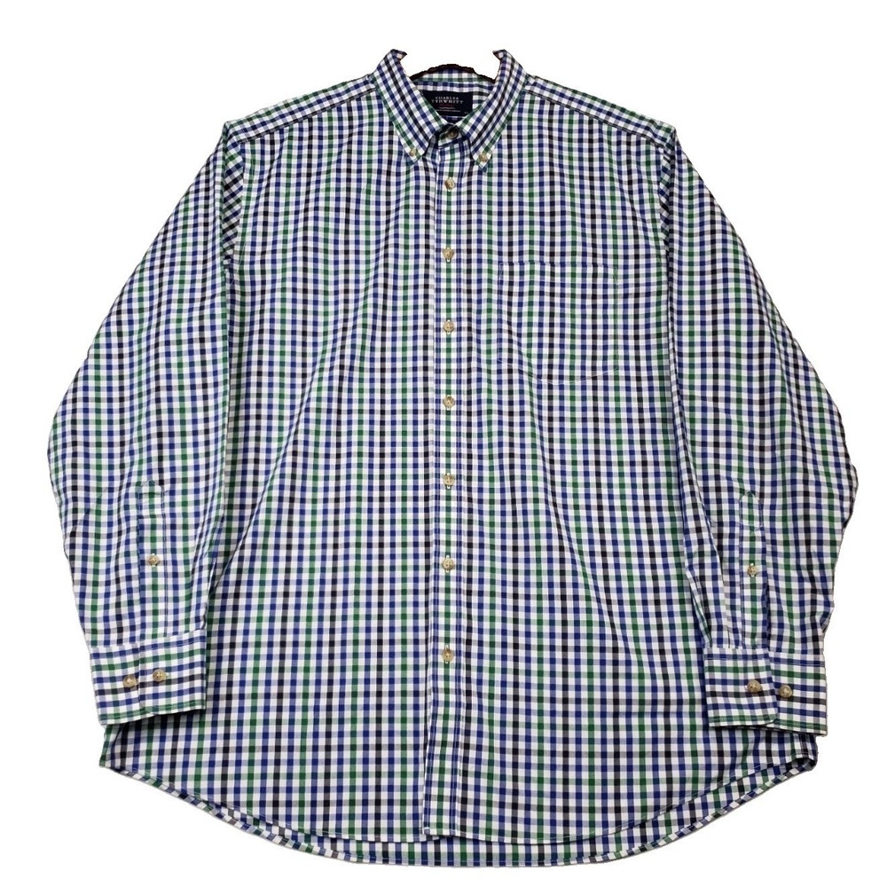 Charles Tyrwhitt  Button Down Shirt Mens XL Classic Fit Cotton Gingham Plaid